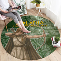 Atalanta Greek Mythology Huntress Archer Round Carpet Ancient Greek Meander Pattern