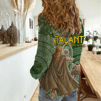 Atalanta Greek Mythology Huntress Archer Women Casual Shirt Ancient Greek Meander Pattern