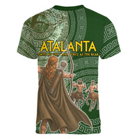 Atalanta Greek Mythology Huntress Archer Women V-Neck T-Shirt Ancient Greek Meander Pattern