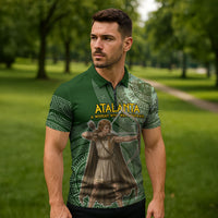 Atalanta Greek Mythology Huntress Archer Zipper Polo Shirt Ancient Greek Meander Pattern