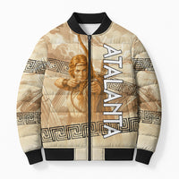 Atalanta Greek Mythology Huntress Archer Bomber Puffer Jacket Ancient Greek Heroine Goddess Vintage Meander Artwork