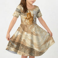 Atalanta Greek Mythology Huntress Archer Kid Short Sleeve Dress Ancient Greek Heroine Goddess Vintage Meander Artwork