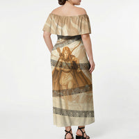 Atalanta Greek Mythology Huntress Archer Off Shoulder Maxi Dress Ancient Greek Heroine Goddess Vintage Meander Artwork