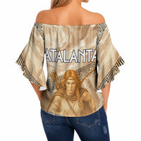 Atalanta Greek Mythology Huntress Archer Off Shoulder Wrap Waist Top Ancient Greek Heroine Goddess Vintage Meander Artwork
