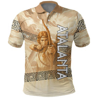 Atalanta Greek Mythology Huntress Archer Polo Shirt Ancient Greek Heroine Goddess Vintage Meander Artwork