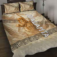 Atalanta Greek Mythology Huntress Archer Quilt Bed Set Ancient Greek Heroine Goddess Vintage Meander Artwork