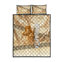 Atalanta Greek Mythology Huntress Archer Quilt Bed Set Ancient Greek Heroine Goddess Vintage Meander Artwork