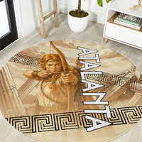 Atalanta Greek Mythology Huntress Archer Round Carpet Ancient Greek Heroine Goddess Vintage Meander Artwork