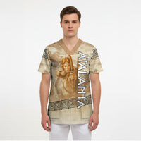 Atalanta Greek Mythology Huntress Archer Scrub Top Ancient Greek Heroine Goddess Vintage Meander Artwork