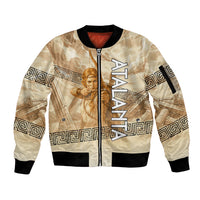 Atalanta Greek Mythology Huntress Archer Sleeve Zip Bomber Jacket Ancient Greek Heroine Goddess Vintage Meander Artwork