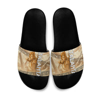 Atalanta Greek Mythology Huntress Archer Slide Sandals Ancient Greek Heroine Goddess Vintage Meander Artwork