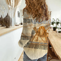 Atalanta Greek Mythology Huntress Archer Women Casual Shirt Ancient Greek Heroine Goddess Vintage Meander Artwork