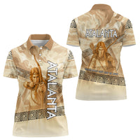 Atalanta Greek Mythology Huntress Archer Women Polo Shirt Ancient Greek Heroine Goddess Vintage Meander Artwork