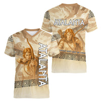 Atalanta Greek Mythology Huntress Archer Women V-Neck T-Shirt Ancient Greek Heroine Goddess Vintage Meander Artwork