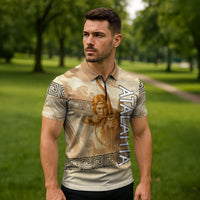 Atalanta Greek Mythology Huntress Archer Zipper Polo Shirt Ancient Greek Heroine Goddess Vintage Meander Artwork