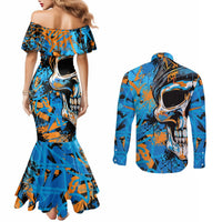 grafity-skull-couples-matching-mermaid-dress-and-long-sleeve-button-shirts-street-style-skull-colorful-abstract-art