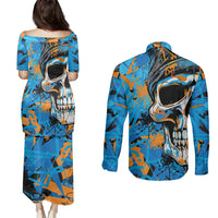 Grafity Skull Couples Matching Puletasi Dress and Long Sleeve Button Shirts Street Style Skull Colorful Abstract Art - Wonder Print Shop