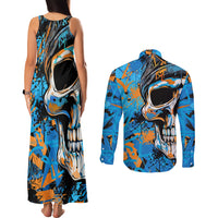 Grafity Skull Couples Matching Tank Maxi Dress and Long Sleeve Button Shirts Street Style Skull Colorful Abstract Art - Wonder Print Shop