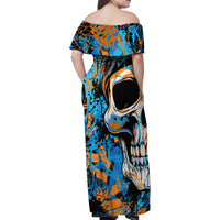 Grafity Skull Family Matching Off Shoulder Maxi Dress and Hawaiian Shirt Street Style Skull Colorful Abstract Art - Wonder Print Shop