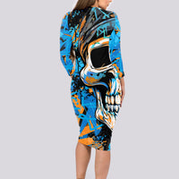 Grafity Skull Long Sleeve Bodycon Dress Street Style Skull Colorful Abstract Art - Wonder Print Shop