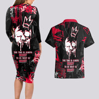 Skull Pattern Couples Matching Long Sleeve Bodycon Dress and Hawaiian Shirt The Time Is Aways Right To Do What Is Right - Wonder Print Shop