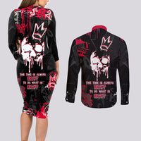 Skull Pattern Couples Matching Long Sleeve Bodycon Dress and Long Sleeve Button Shirts The Time Is Aways Right To Do What Is Right - Wonder Print Shop