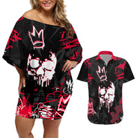Skull Pattern Couples Matching Off Shoulder Short Dress and Hawaiian Shirt The Time Is Aways Right To Do What Is Right - Wonder Print Shop