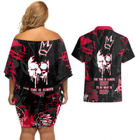Skull Pattern Couples Matching Off Shoulder Short Dress and Hawaiian Shirt The Time Is Aways Right To Do What Is Right - Wonder Print Shop
