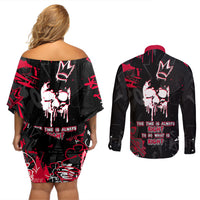 Skull Pattern Couples Matching Off Shoulder Short Dress and Long Sleeve Button Shirts The Time Is Aways Right To Do What Is Right - Wonder Print Shop