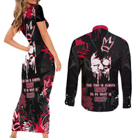 Skull Pattern Couples Matching Short Sleeve Bodycon Dress and Long Sleeve Button Shirts The Time Is Aways Right To Do What Is Right - Wonder Print Shop