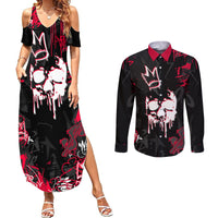 Skull Pattern Couples Matching Summer Maxi Dress and Long Sleeve Button Shirts The Time Is Aways Right To Do What Is Right - Wonder Print Shop