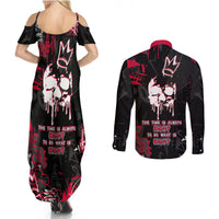 Skull Pattern Couples Matching Summer Maxi Dress and Long Sleeve Button Shirts The Time Is Aways Right To Do What Is Right - Wonder Print Shop