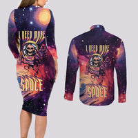 Skull Couples Matching Long Sleeve Bodycon Dress and Long Sleeve Button Shirts I Need More Space Cosmic Style - Wonder Print Shop