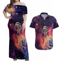 Skull Couples Matching Off Shoulder Maxi Dress and Hawaiian Shirt I Need More Space Cosmic Style - Wonder Print Shop