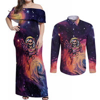 Skull Couples Matching Off Shoulder Maxi Dress and Long Sleeve Button Shirts I Need More Space Cosmic Style - Wonder Print Shop