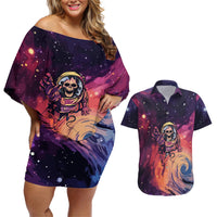 Skull Couples Matching Off Shoulder Short Dress and Hawaiian Shirt I Need More Space Cosmic Style - Wonder Print Shop
