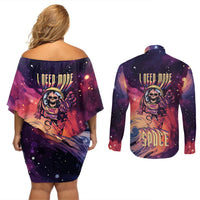 Skull Couples Matching Off Shoulder Short Dress and Long Sleeve Button Shirts I Need More Space Cosmic Style - Wonder Print Shop