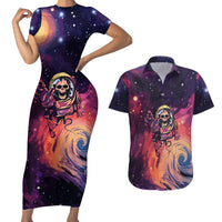 Skull Couples Matching Short Sleeve Bodycon Dress and Hawaiian Shirt I Need More Space Cosmic Style - Wonder Print Shop