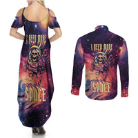 Skull Couples Matching Summer Maxi Dress and Long Sleeve Button Shirts I Need More Space Cosmic Style - Wonder Print Shop