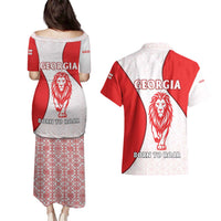 Georgia Flag Couples Matching Puletasi and Hawaiian Shirt with Born to Roar with Red Lion and National Symbols - Wonder Print Shop