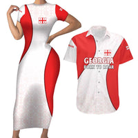 Georgia Flag Couples Matching Short Sleeve Bodycon Dress and Hawaiian Shirt with Born to Roar with Red Lion and National Symbols - Wonder Print Shop