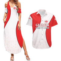 Georgia Flag Couples Matching Summer Maxi Dress and Hawaiian Shirt with Born to Roar with Red Lion and National Symbols - Wonder Print Shop