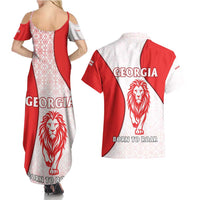 Georgia Flag Couples Matching Summer Maxi Dress and Hawaiian Shirt with Born to Roar with Red Lion and National Symbols - Wonder Print Shop