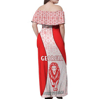Georgia Flag Family Matching Off Shoulder Maxi Dress and Hawaiian Shirt with Born to Roar with Red Lion and National Symbols - Wonder Print Shop