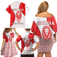 Georgia Flag Family Matching Off Shoulder Short Dress and Hawaiian Shirt with Born to Roar with Red Lion and National Symbols - Wonder Print Shop