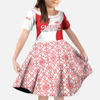 Georgia Flag Kid Short Sleeve Dress with Born to Roar with Red Lion and National Symbols - Wonder Print Shop