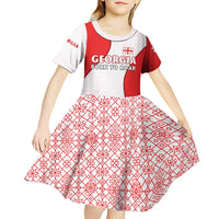 Georgia Flag Kid Short Sleeve Dress with Born to Roar with Red Lion and National Symbols - Wonder Print Shop