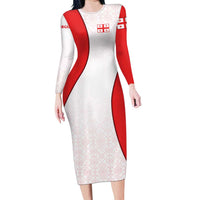 Georgia Flag Long Sleeve Bodycon Dress with Born to Roar with Red Lion and National Symbols - Wonder Print Shop