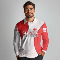 Georgia Flag Long Sleeve Polo Shirt with Born to Roar with Red Lion and National Symbols - Wonder Print Shop