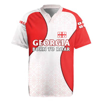 Georgia Flag Rugby Jersey with Born to Roar with Red Lion and National Symbols - Wonder Print Shop
